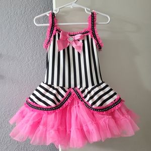 Beautiful Black & White Dance Leotard with Hot Pink Tutu toddler size small